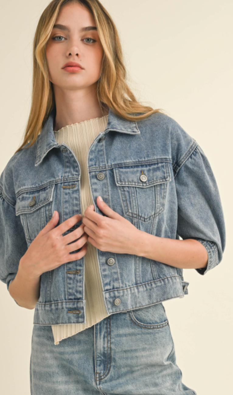 Denim Puff Sleeve Jacket Clothe Boutique