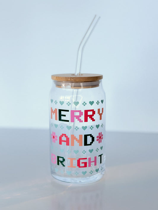 Merry + Bright Glass w/ Lid