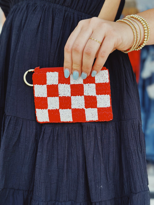 Red & White Checker Keychain Pouch