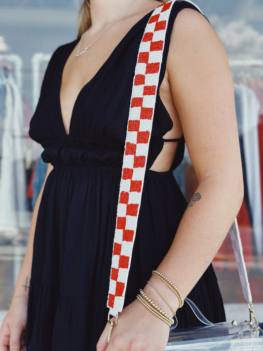 Red & White Checker Beaded Strap