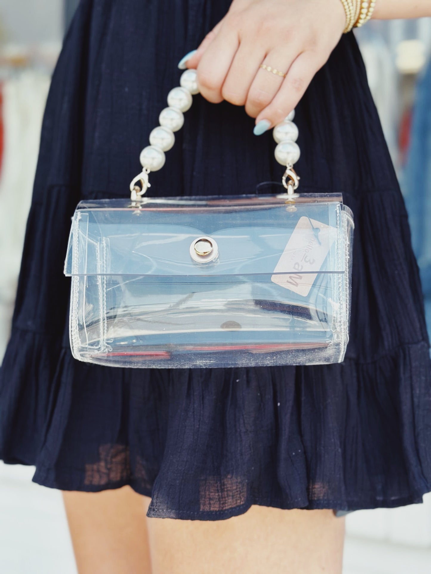 Pearl Handle Clear Purse