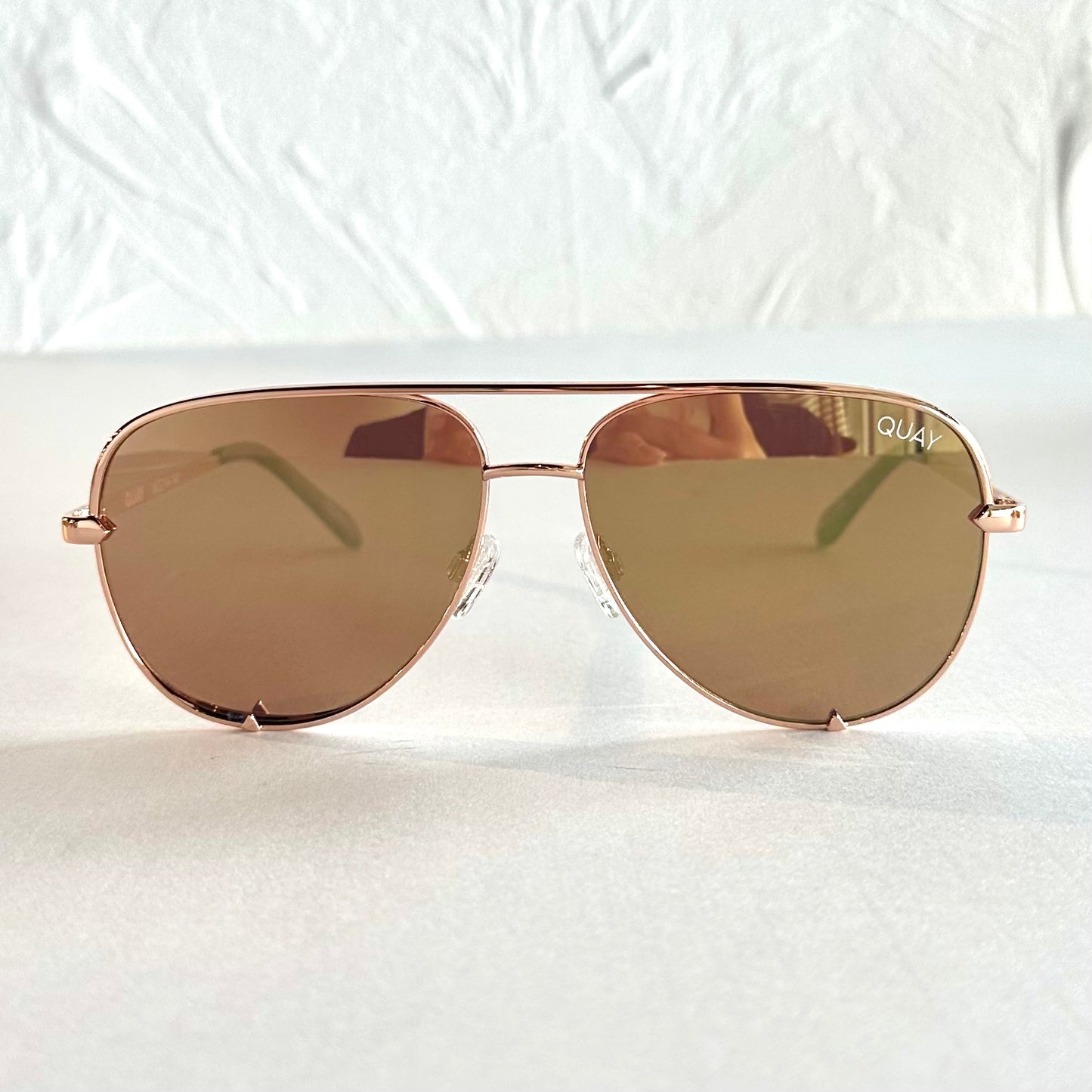 High Key Large Quay Sunglasses - Rose Gold/ Dark Rose