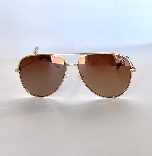 High Key Extra Large Quay Sunglasses - Gold/Champagne