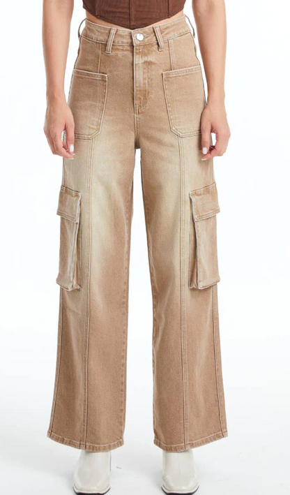 Bayeas High Rise Cargo Straight Leg Jeans