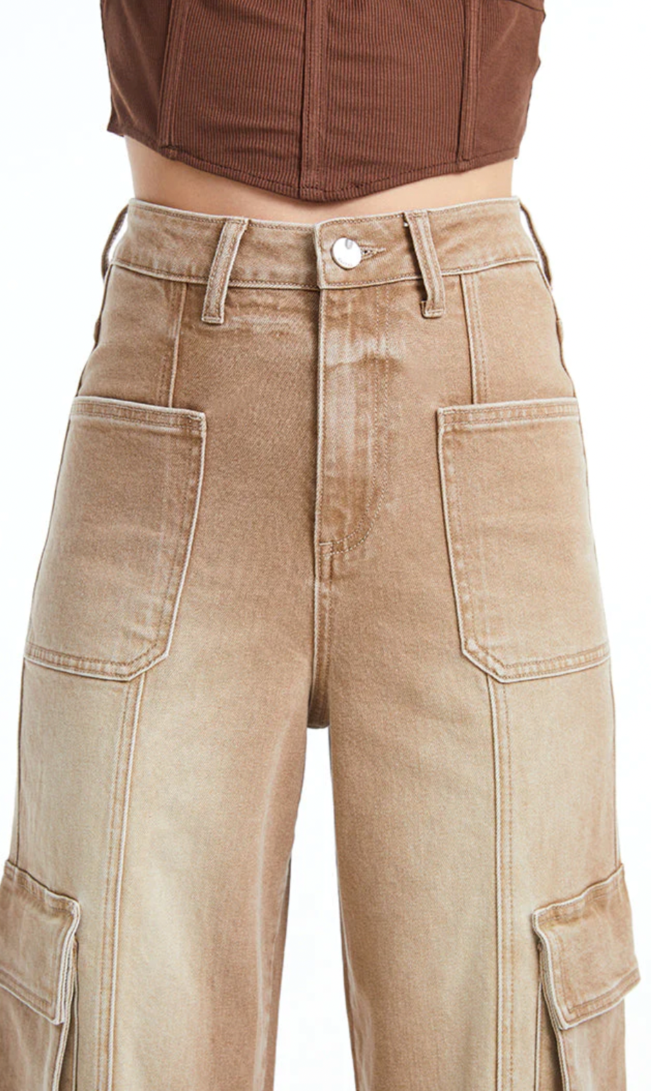 Bayeas High Rise Cargo Straight Leg Jeans