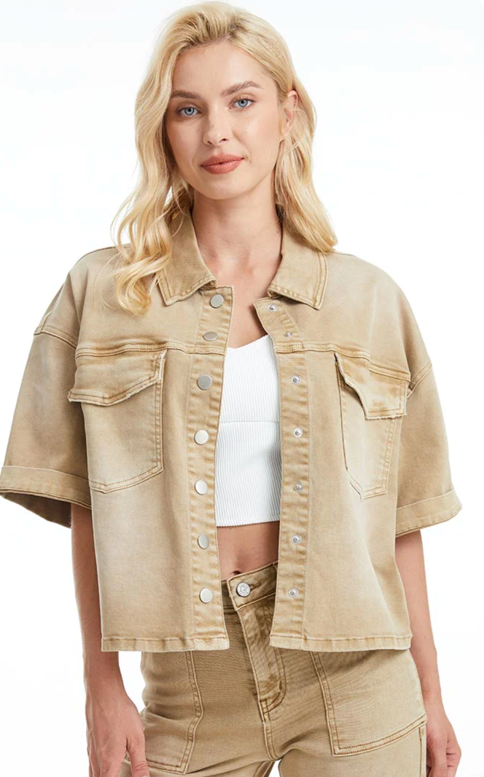 Bayeas Short Sleeve Khaki Denim Jacket