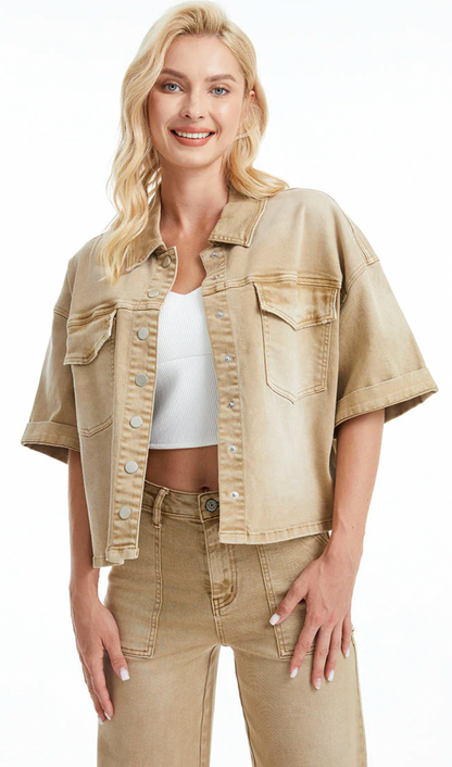 Bayeas Short Sleeve Khaki Denim Jacket