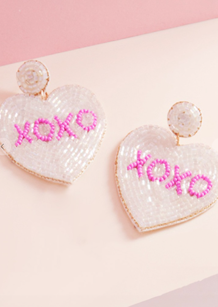 XOXO Heart Bead Earrings White