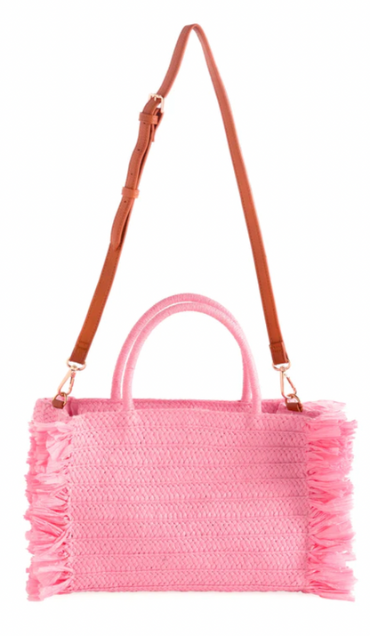 Sarah Straw Tote Purse Pink