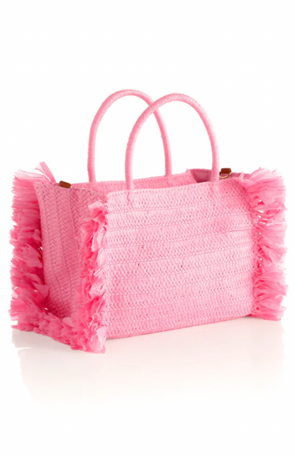 Sarah Straw Tote Purse Pink