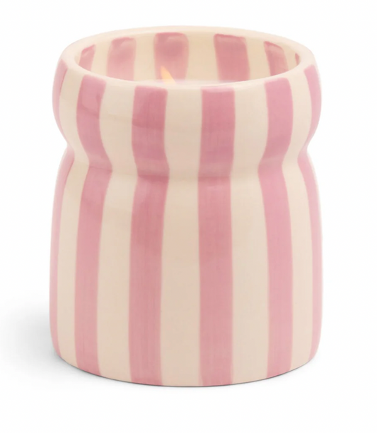 Pink Striped Ceramic Candle