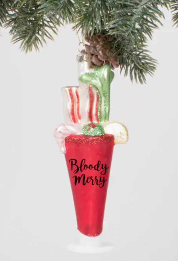 Bloody "Merry" Glass Ornament