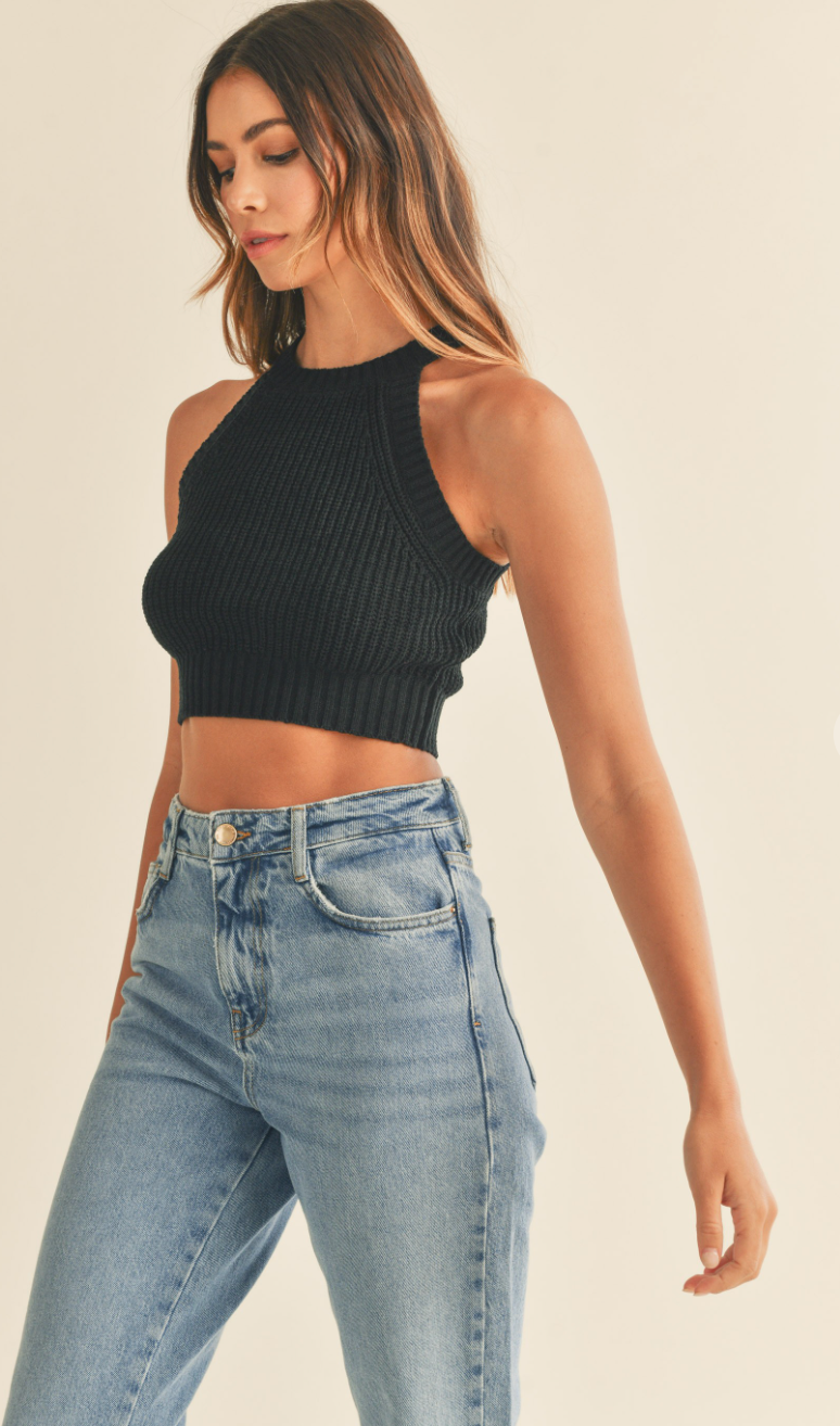 Sweater Halter Tank Black