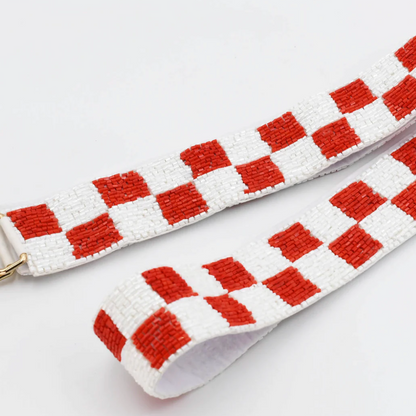 Red & White Checker Beaded Strap