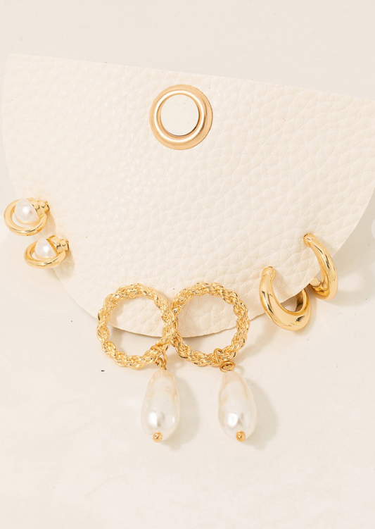 Three Pair Pearl Earring Set