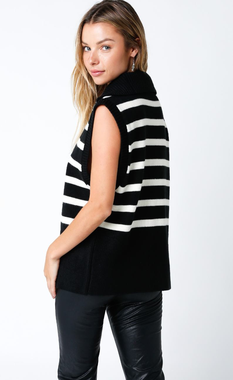 Garrison Stripe Sweater Vest Black