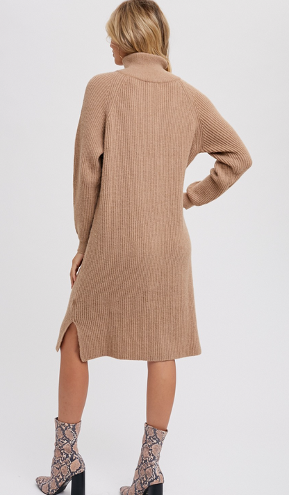 Quarter Zip Sweater Dress Taupe