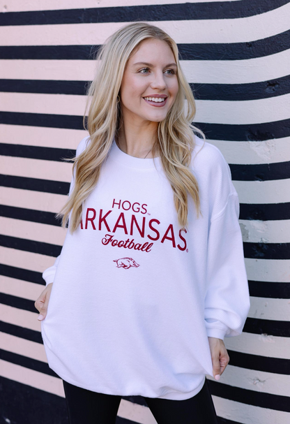 Arkansas Football White Corded Crew