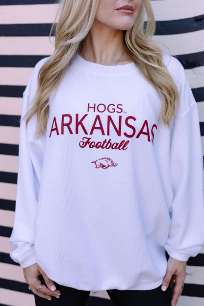 Arkansas Football White Corded Crew