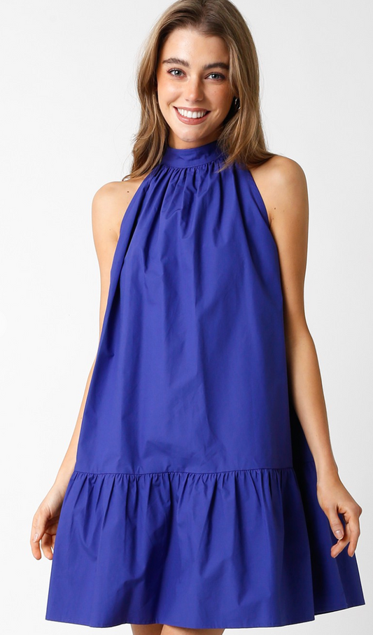 Sylvia Halter Flare Dress Blue