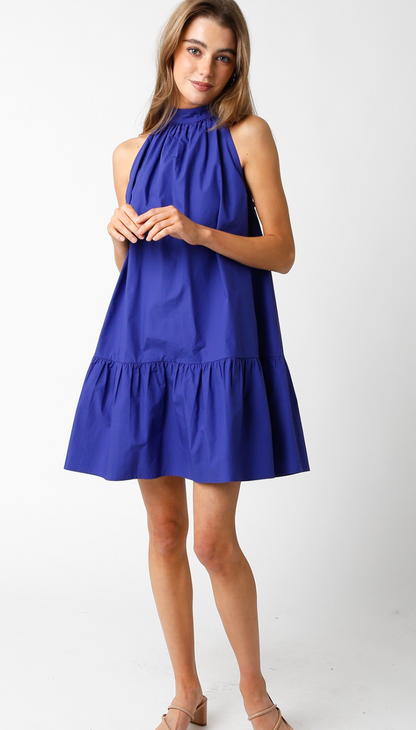 Sylvia Halter Flare Dress Blue