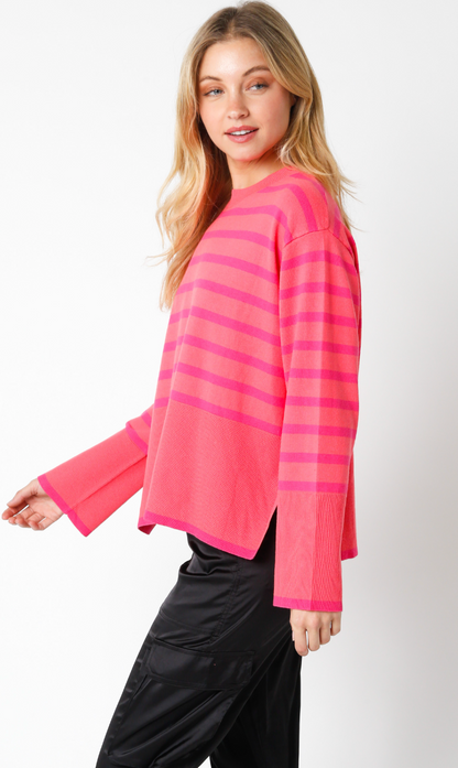 Jamie Stripe Sweater Coral