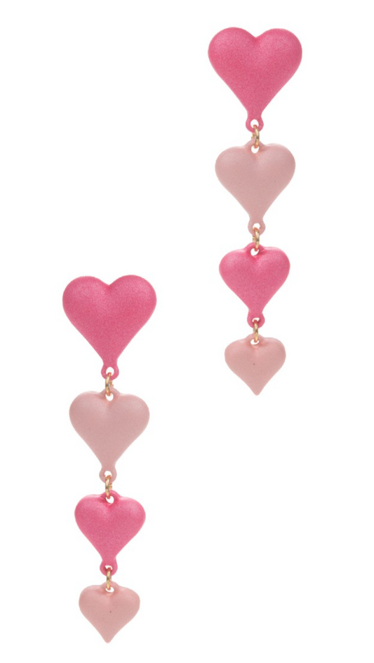 Tiered Hearts Earrings Pink