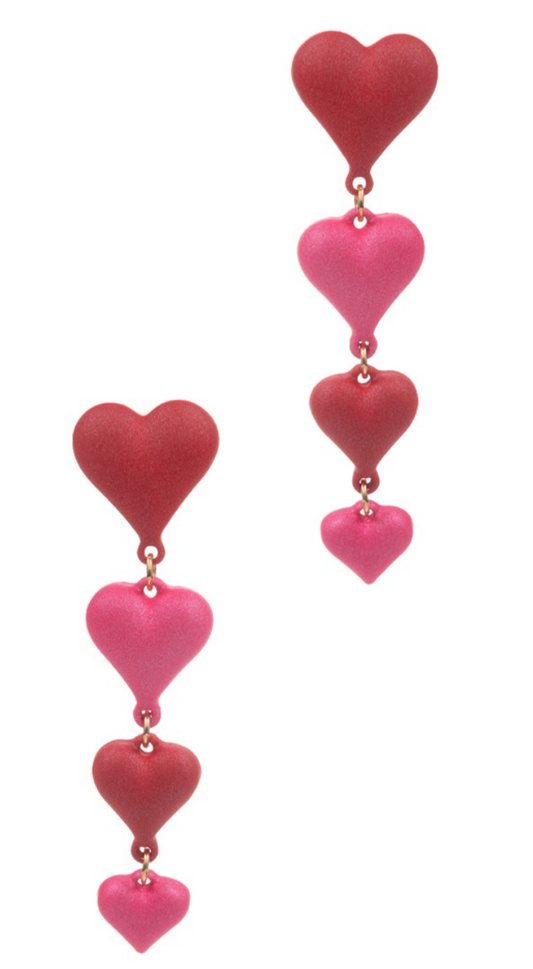 Tiered Hearts Earrings Red