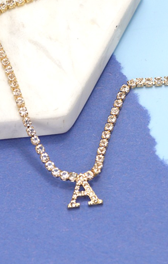 Rhinestone Initial Necklace