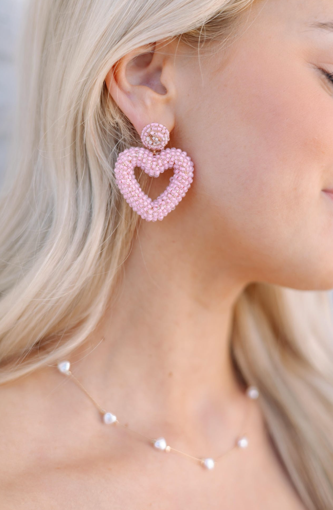 Beaded Heart Earrings Pink