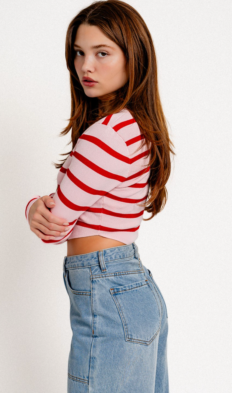 Pink/Red Stripe Knit Top