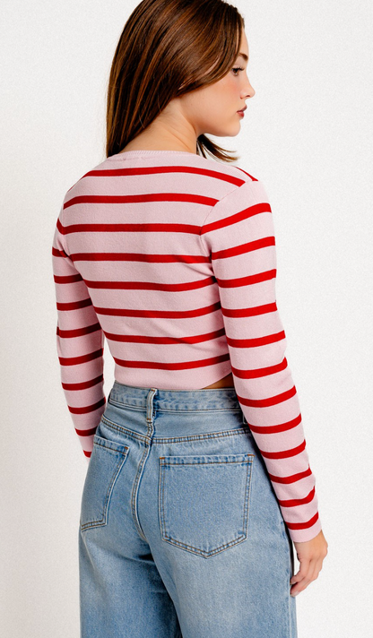 Pink/Red Stripe Knit Top