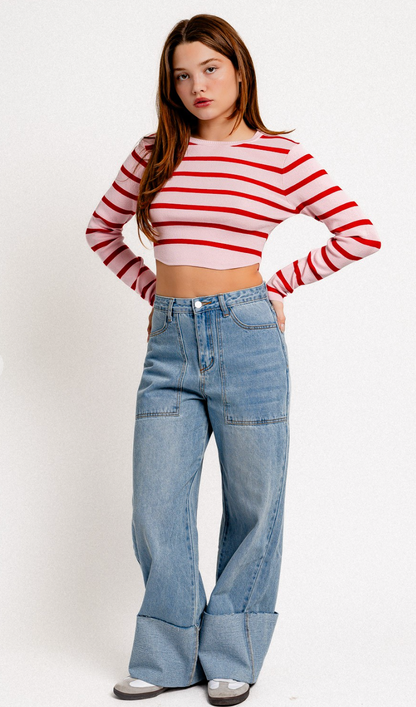 Pink/Red Stripe Knit Top