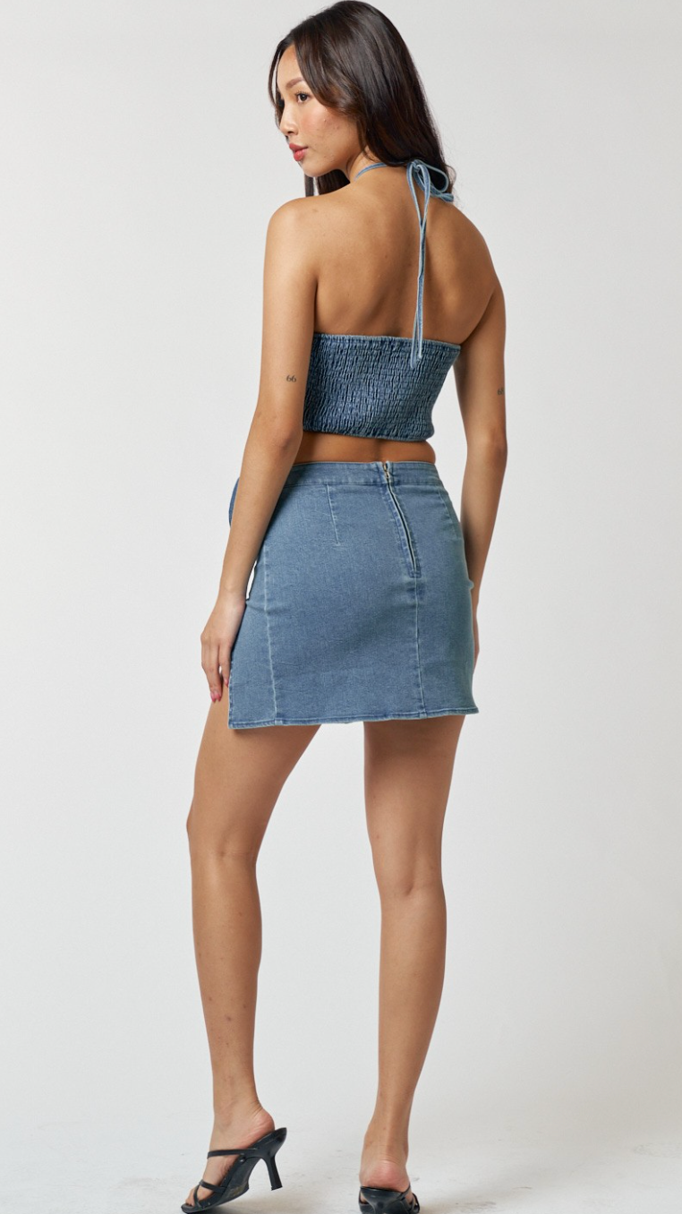 Denim Rosette Skirt