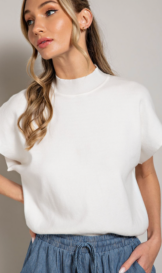 Mock Neck Knit Top White