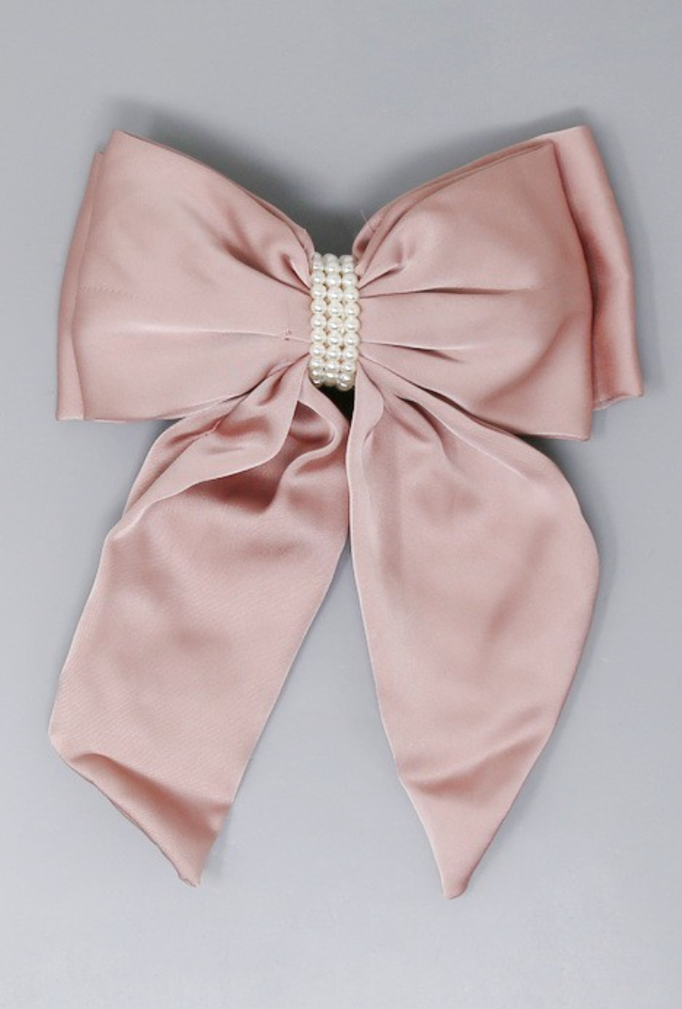 Pearl Detail Bow Hair Clip Blush