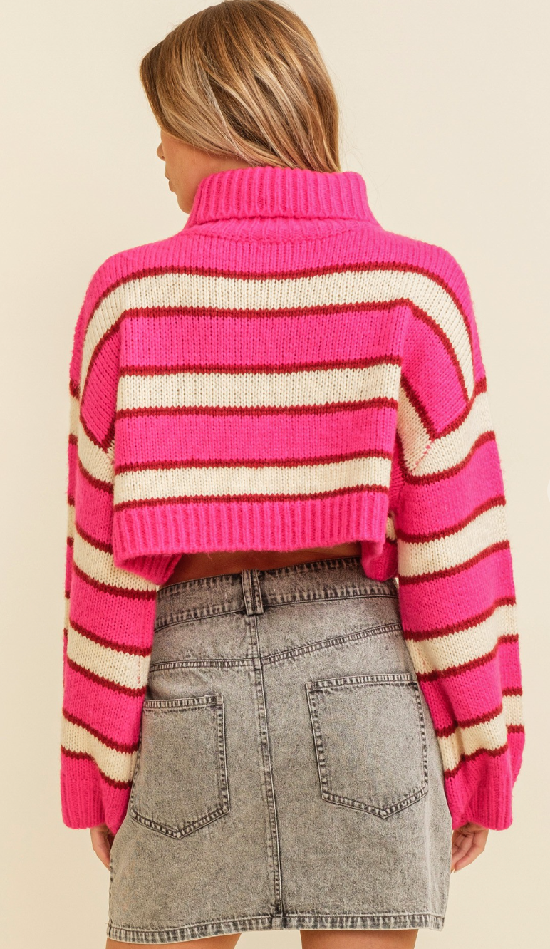 Hot Pink Stripe Crop Sweater