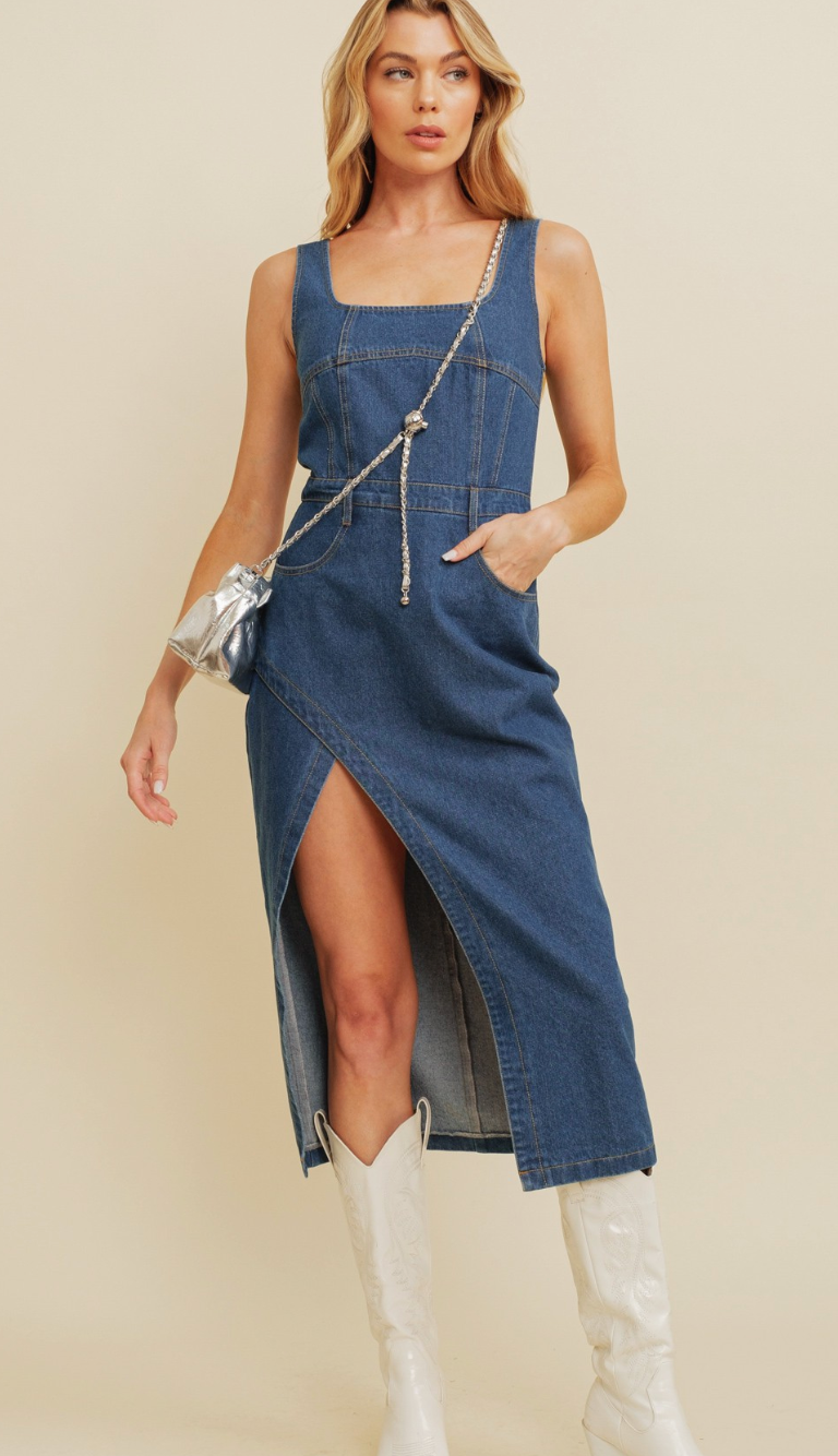 Denim Midi Dress w/ Slit