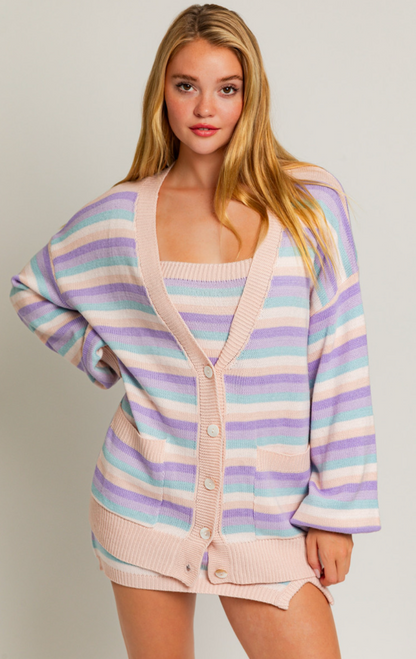 Lilac Stripe Sweater Dress + Cardi Set of 2