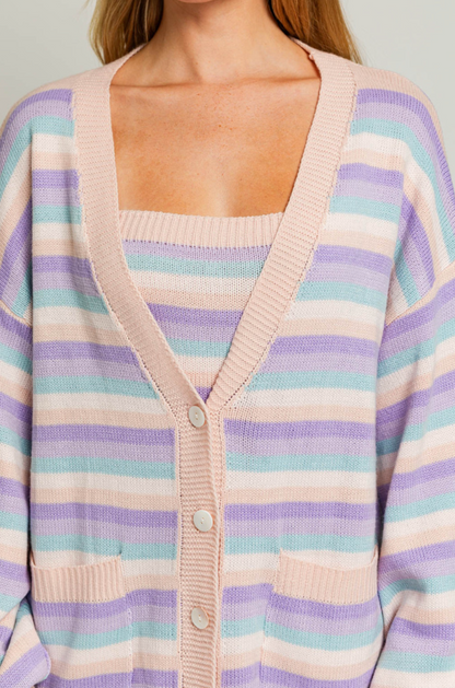 Lilac Stripe Sweater Dress + Cardi Set of 2