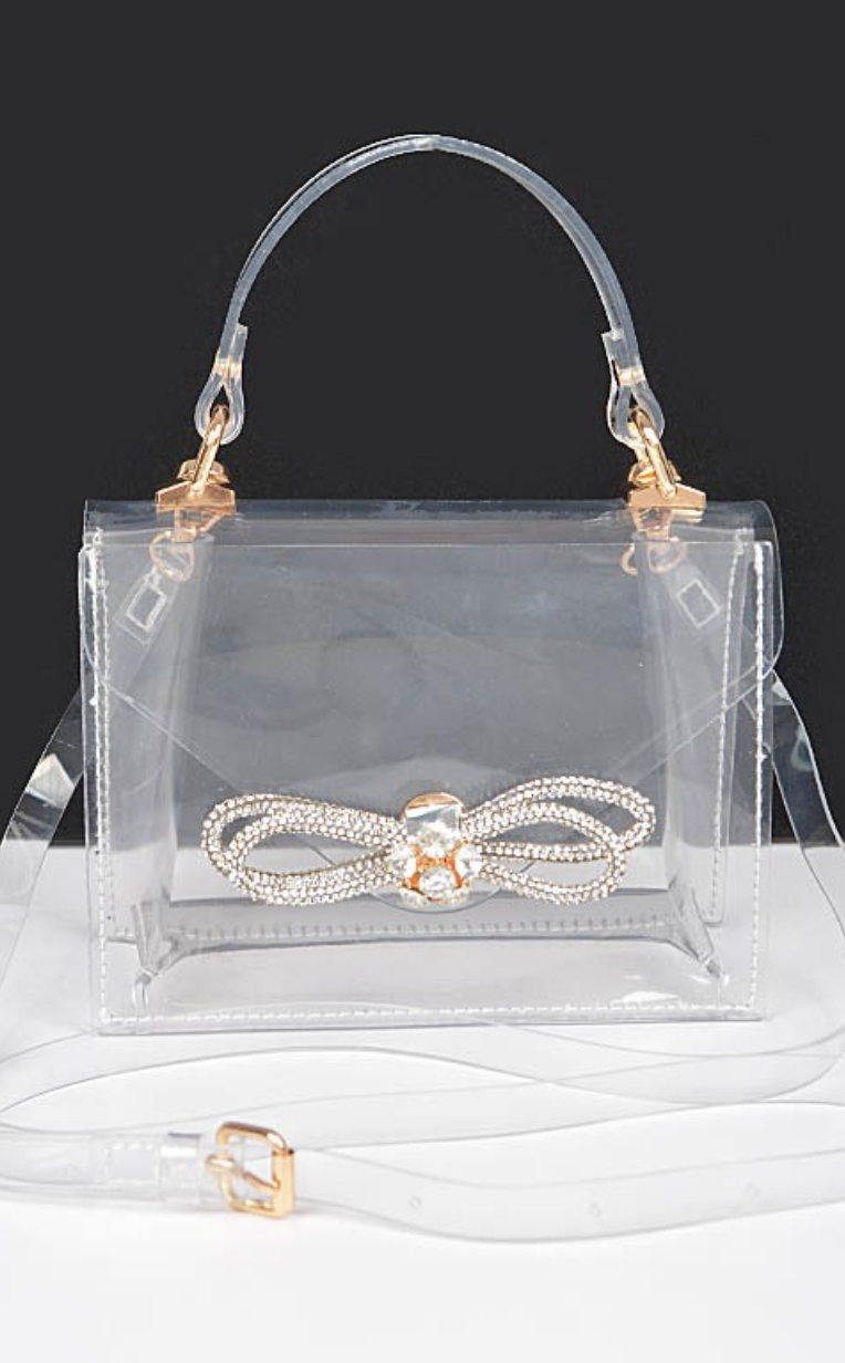 Transparent Rhinestone Bow Purse