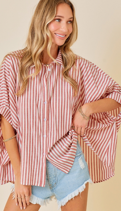 Stripe Oversize Shirt Red