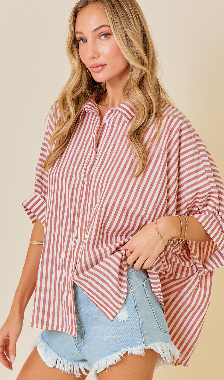 Stripe Oversize Shirt Red