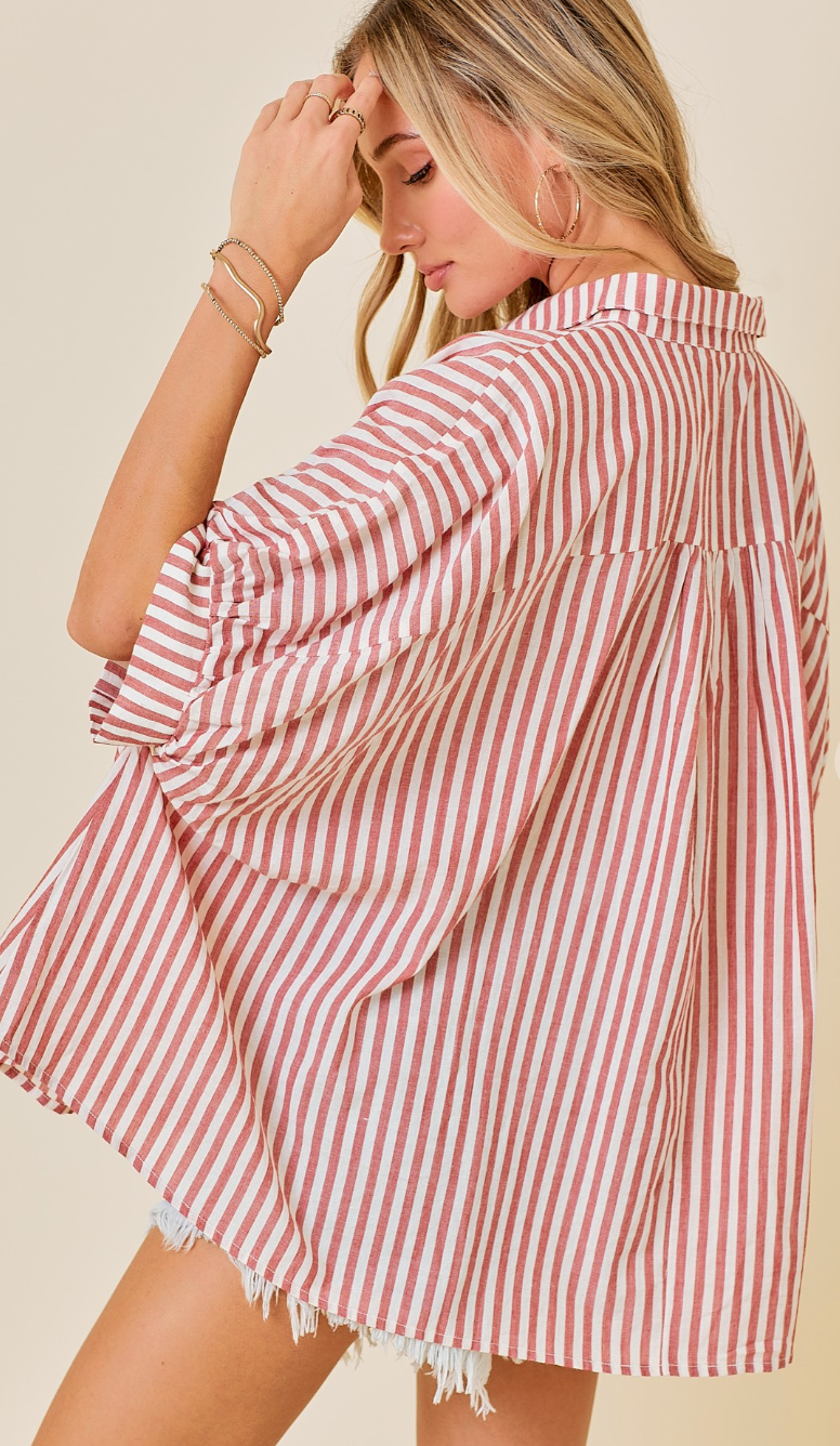 Stripe Oversize Shirt Red