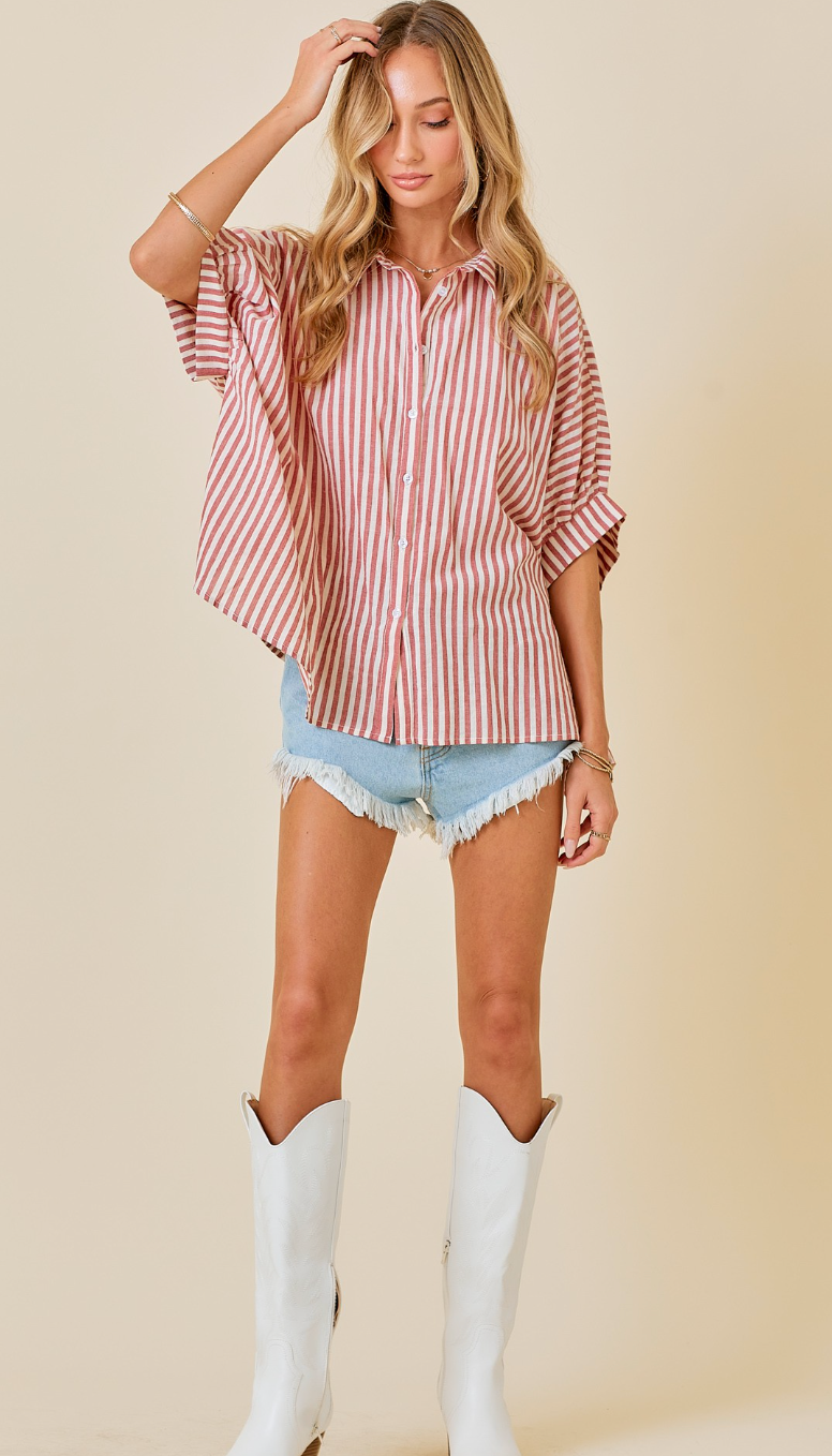 Stripe Oversize Shirt Red