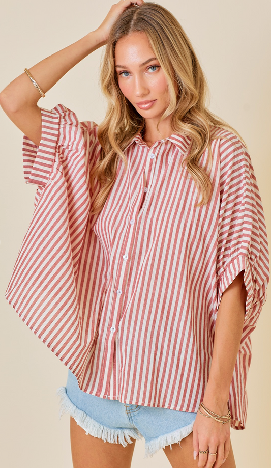 Stripe Oversize Shirt Red