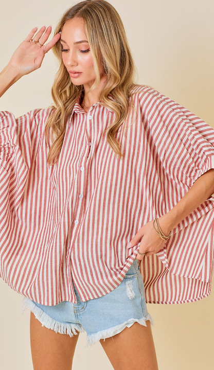 Stripe Oversize Shirt Red