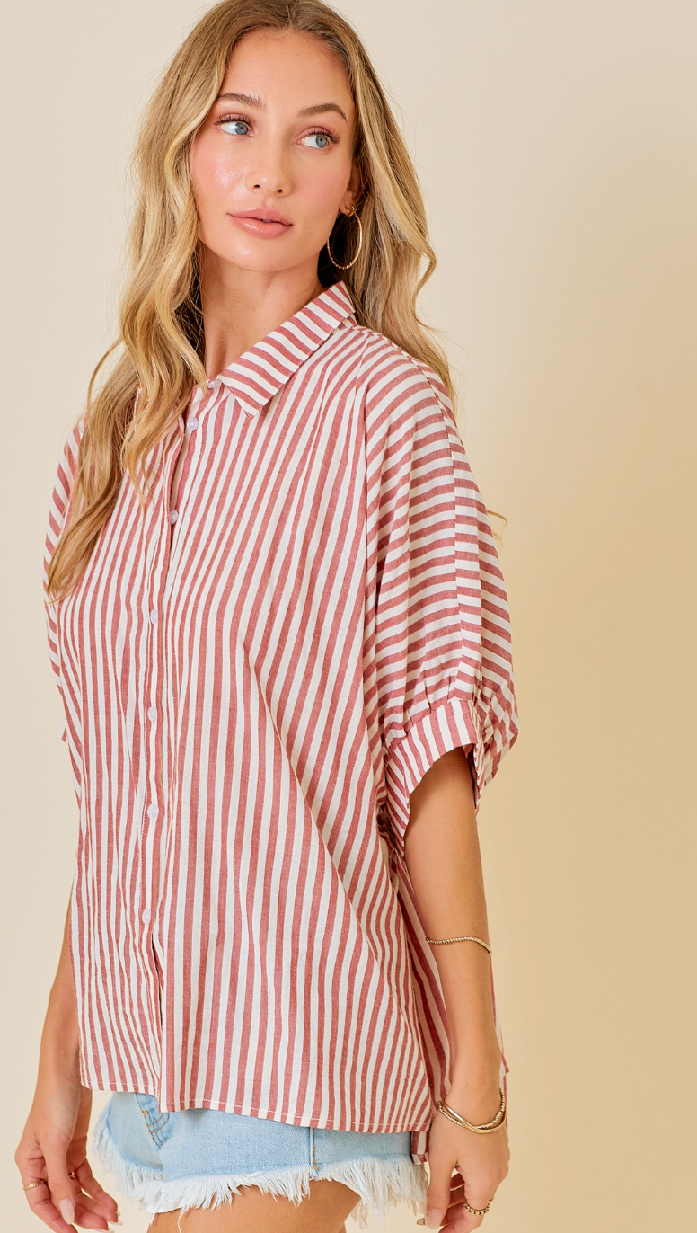 Stripe Oversize Shirt Red