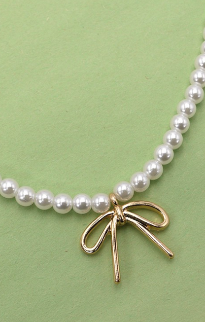 Bow Pearl Chain Necklace