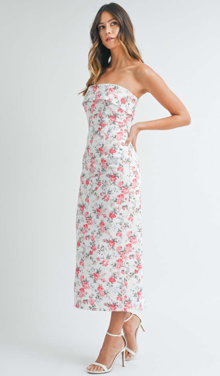 Pink Floral Strapless Dress